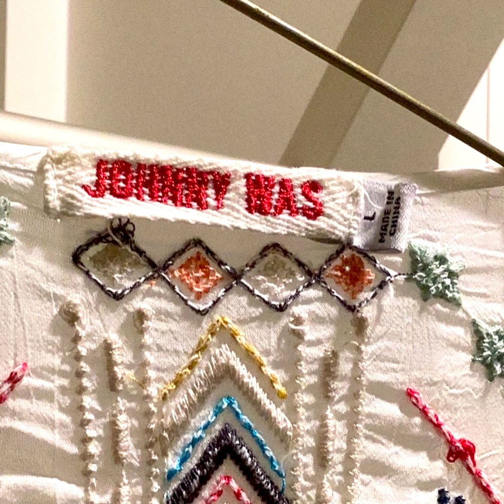 Johnny Was Blue and White Long Sleeve Button Down Shirt - Picture 3 of 6